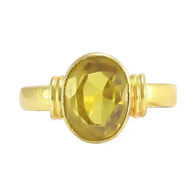 Yellow Sapphire Stone Original Certified Pukhraj Gemstone Gold Plated Anguthi | Adjustable Ring With Lab Certificate for Men and Women.png